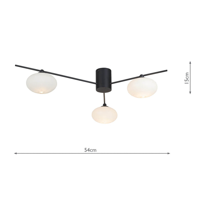 Jasper 3 Light Semi Flush Matt Black Opal glass