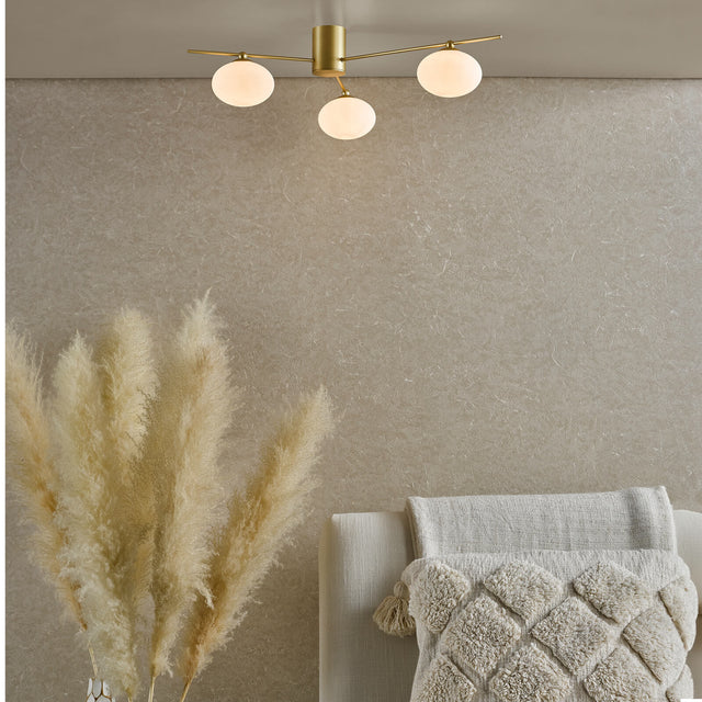 Jasper 3 Light Semi-Flush Satin Gold and Opal Glass