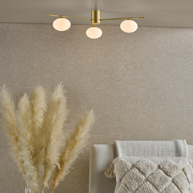 Jasper 3 Light Semi-Flush Satin Gold and Opal Glass