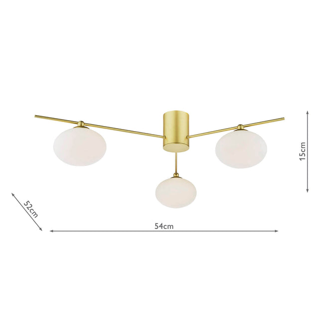 Jasper 3 Light Semi-Flush Satin Gold and Opal Glass