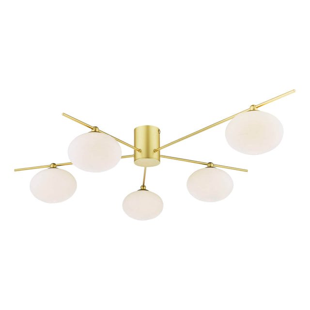 Jasper 5 Light Semi-Flush Satin Gold and Opal Glass