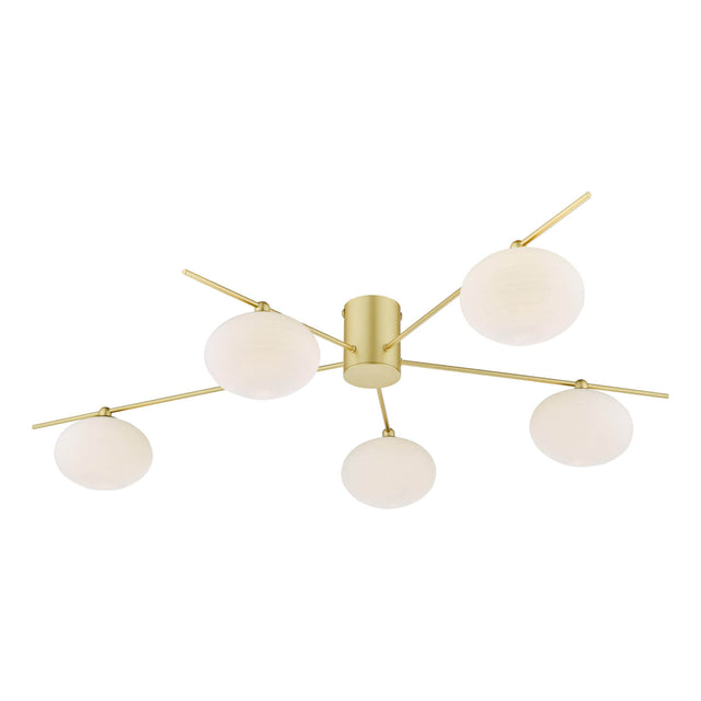 Jasper 5 Light Semi-Flush Satin Gold and Opal Glass