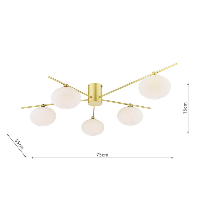 Jasper 5 Light Semi-Flush Satin Gold and Opal Glass