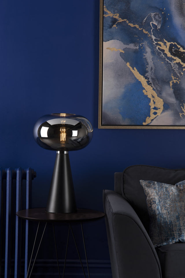 Jensen Table Lamp Smoked Glass Satin Black