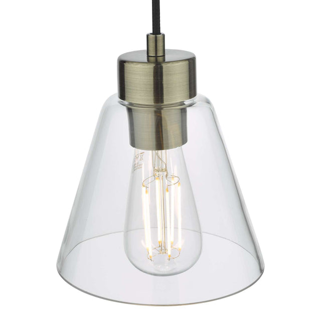 Jie 1 Light Pendant Antique Brass Glass