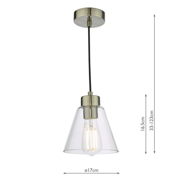 Jie 1 Light Pendant Antique Brass Glass