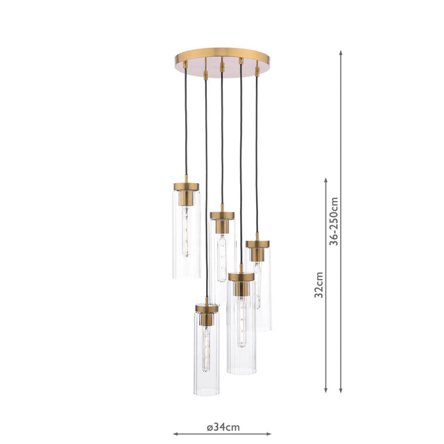 Jodelle 5 Light Cluster Pendant Polished Bronze and Glass