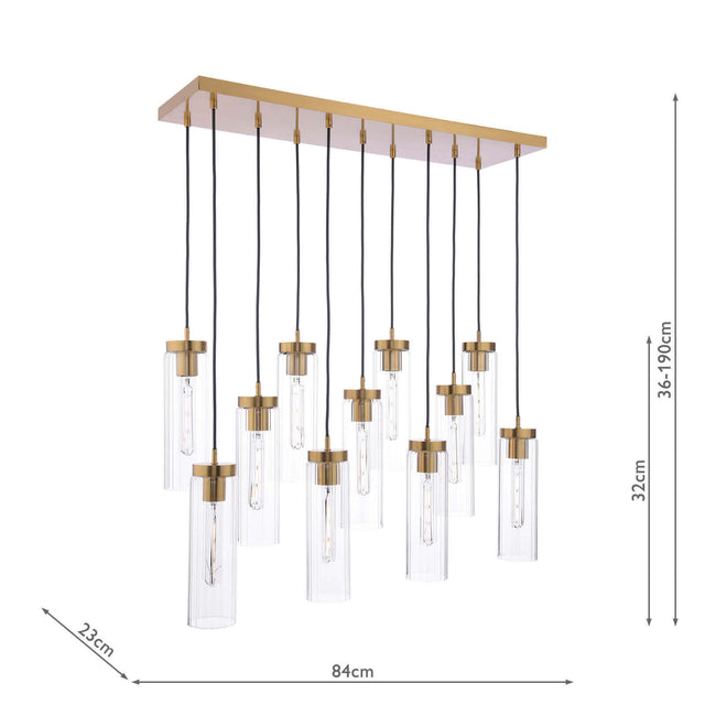 Jodelle 11 Light Bar Pendant Polished Bronze and Glass