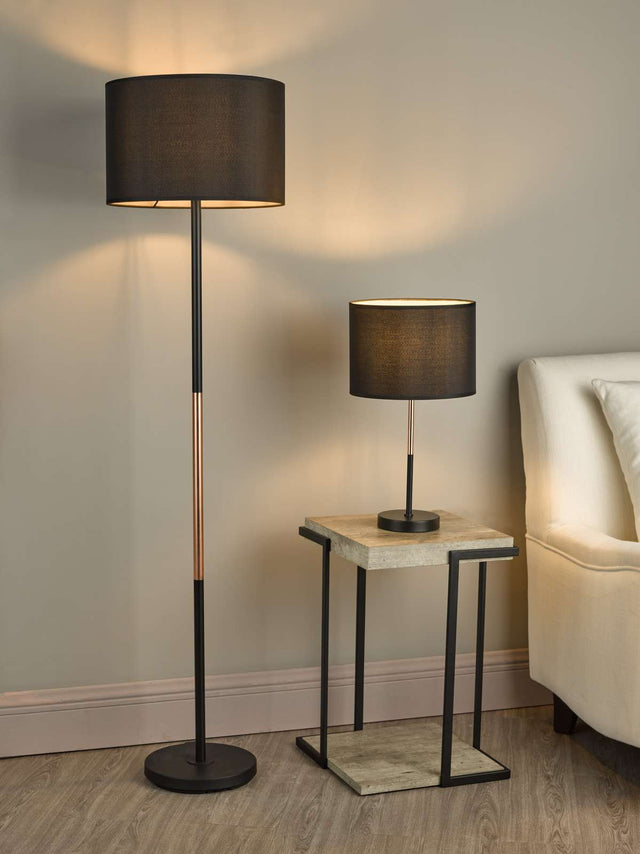 Kelso Table Lamp Matt Black Polished Copper With Shade