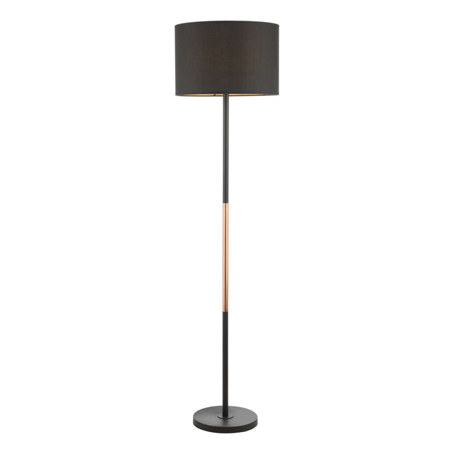 Kelso Floor Lamp Matt Black Polished Copper With Shade