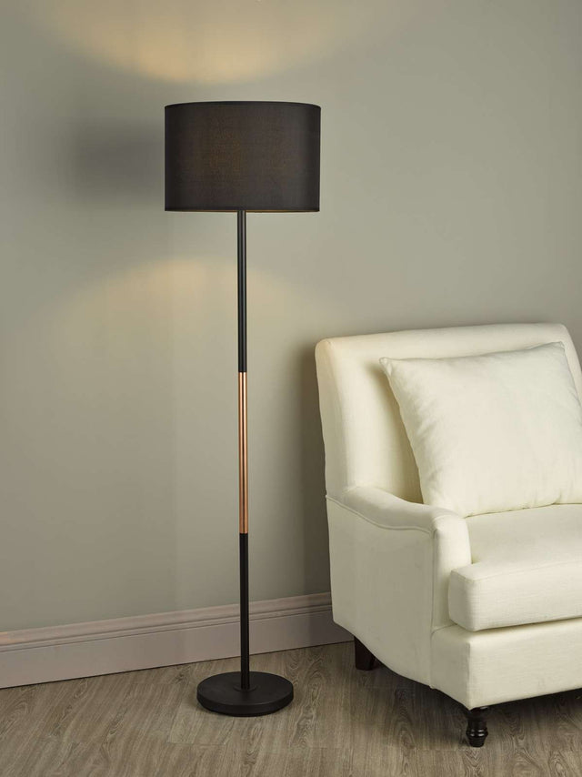 Kelso Floor Lamp Matt Black Polished Copper With Shade