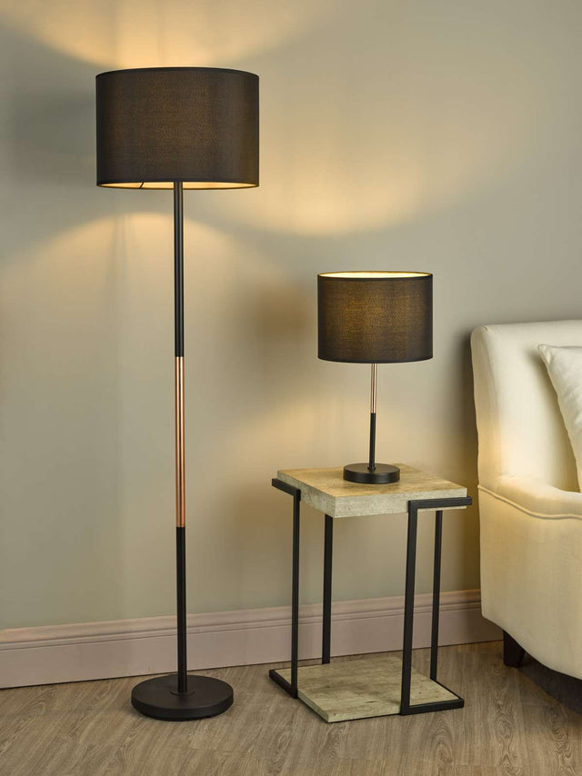 Kelso Floor Lamp Matt Black Polished Copper With Shade