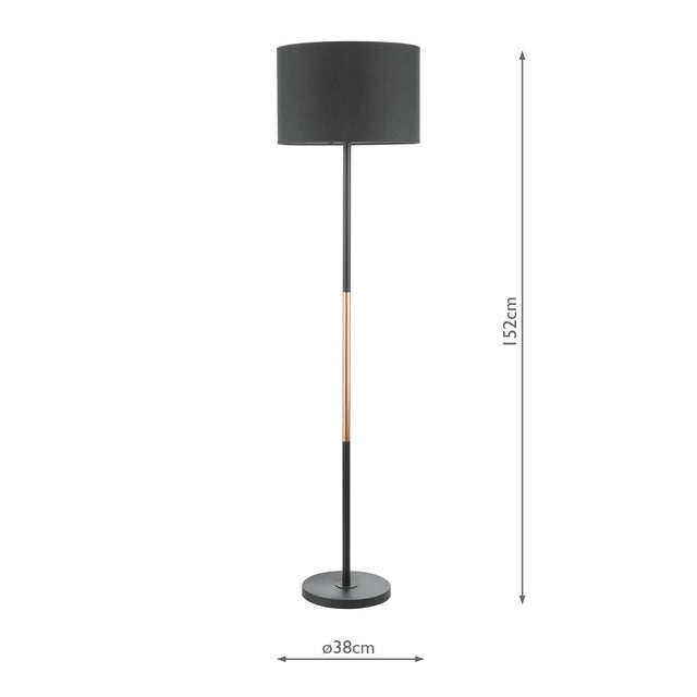 Kelso Floor Lamp Matt Black Polished Copper With Shade