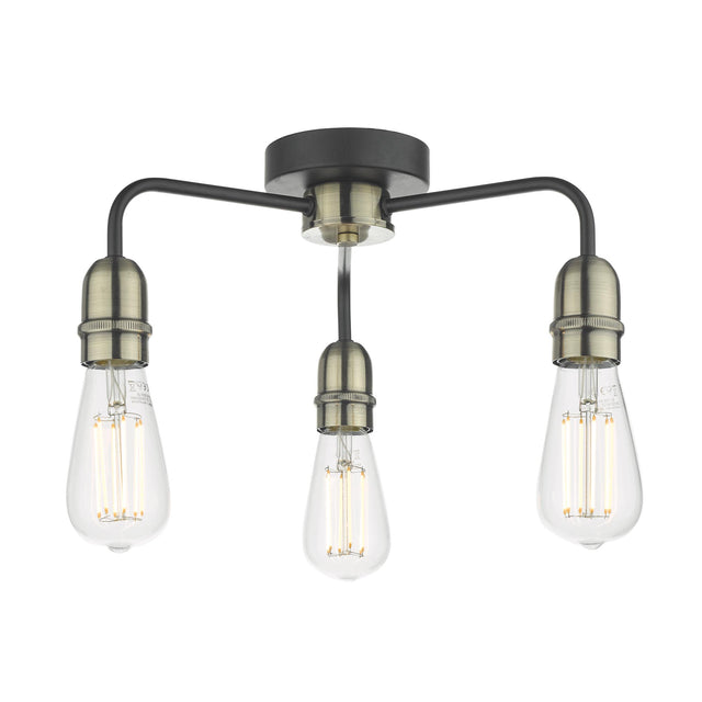 Kiefer 3 Light Flush Black & Antique Brass