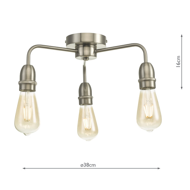 Kiefer 3 Light Flush Satin Chrome