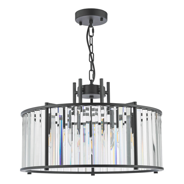 Kiran 5 Light Pendant Satin Black and Crystal