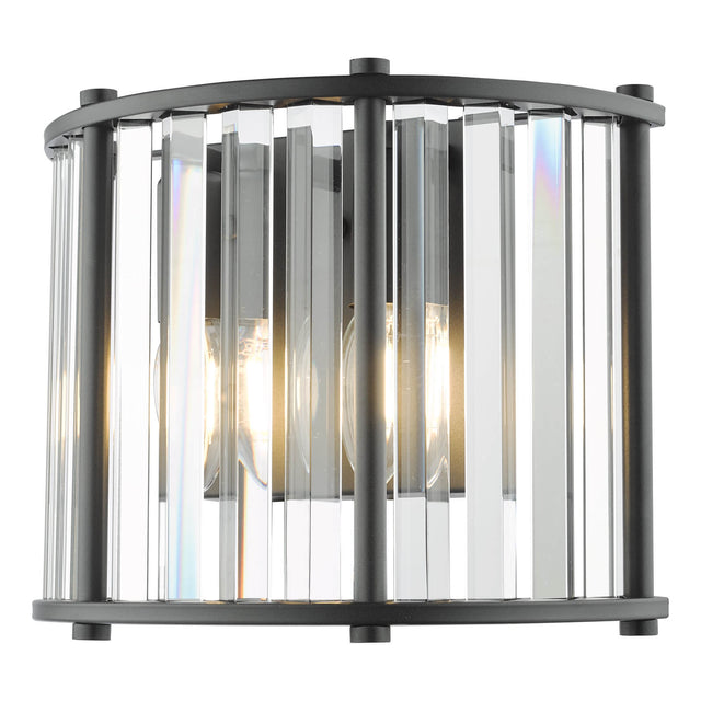 Kiran 2 Light Wall Light Satin Black and Crystal