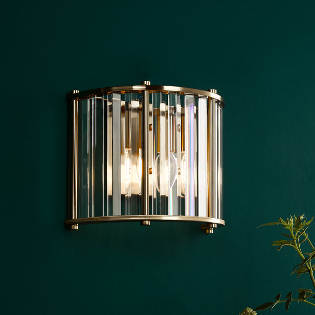 Kiran 2 Light Wall Light Natural Brass and Crystal