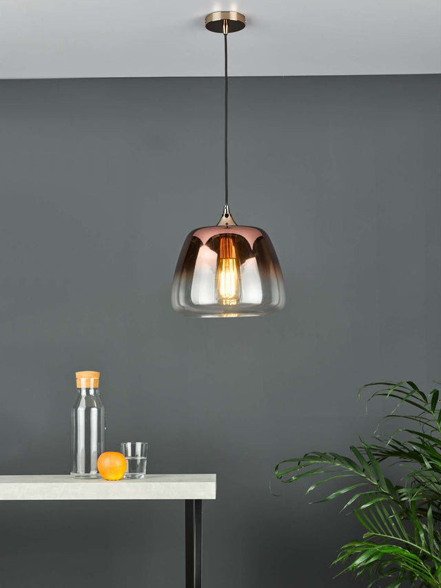 Klaxon 1 Light Pendant Ombre Copper Glass