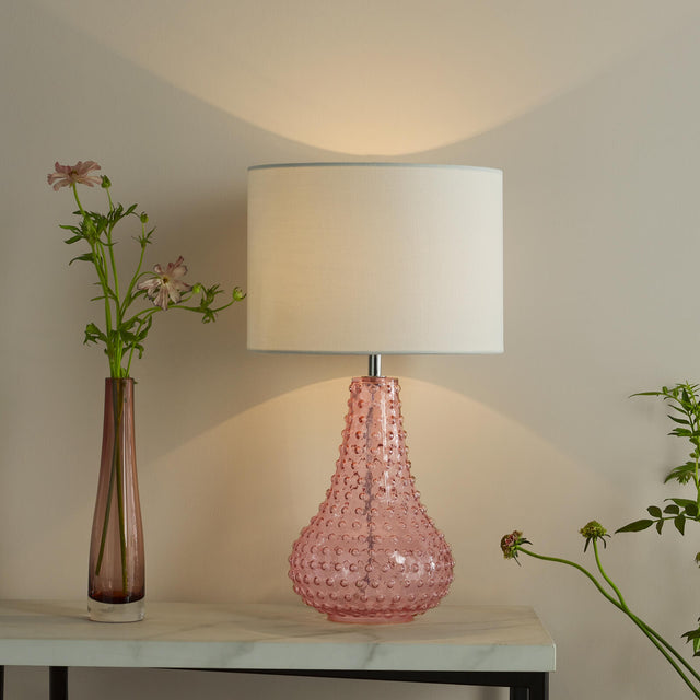 Kristina Table Lamp Pink Glass With Shade