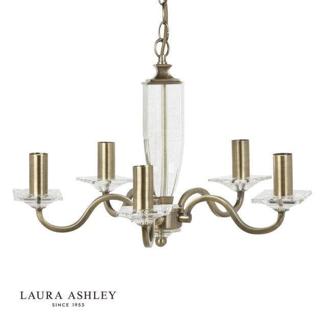 Laura Ashley Carson 5lt Chandelier Cut Glass & Antique Brass