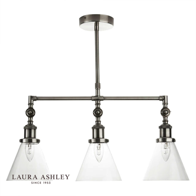 Laura Ashley Isaac 3lt Bar Pendant Satin Nickel Glass