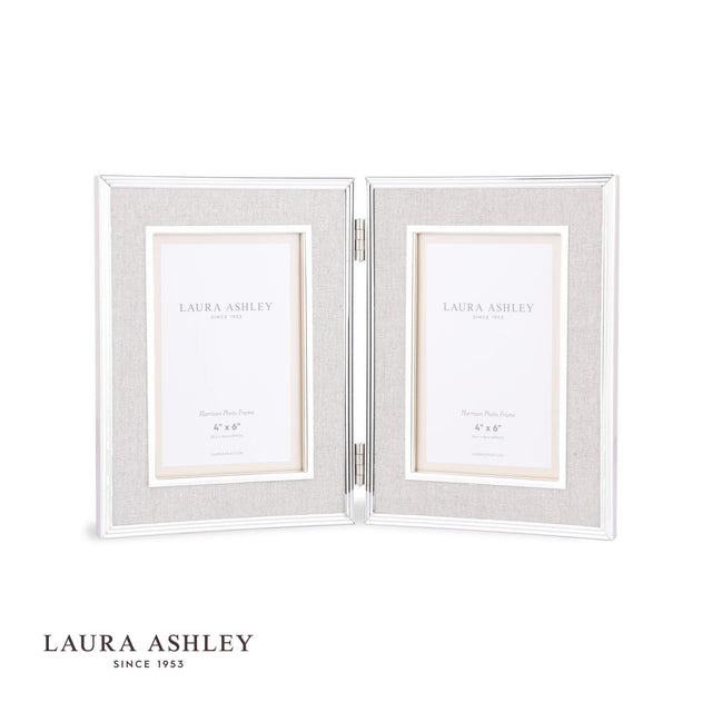 Laura Ashley Harrison Double Photo Frame Polished Silver Linen 4x6"