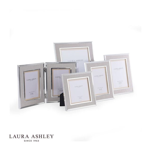 Laura Ashley Harrison Double Photo Frame Polished Silver Linen 4x6"