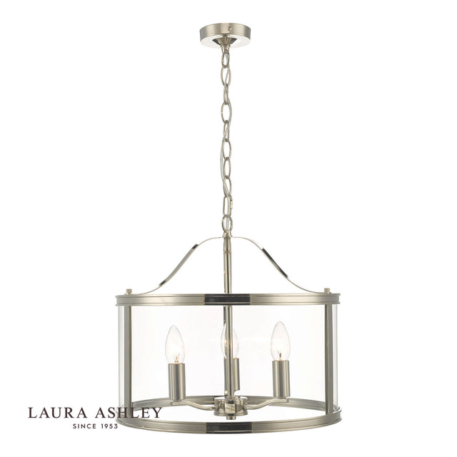 Laura Ashley Harrington 3lt Pendant Polished Nickel Glass