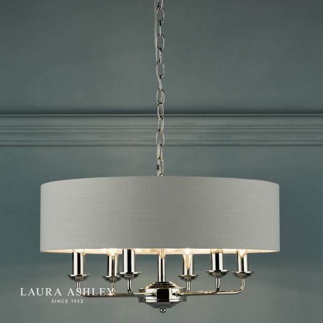 Laura Ashley Sorrento 6lt Pendant Polished Nickel With Silver Shade