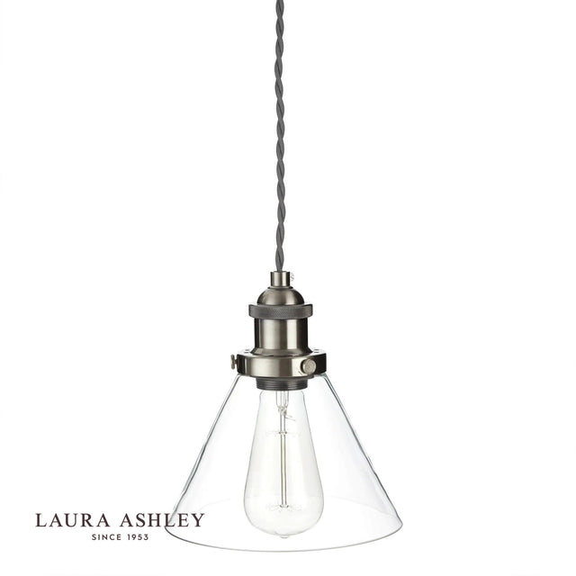 Laura Ashley Isaac Pendant Satin Nickel Glass