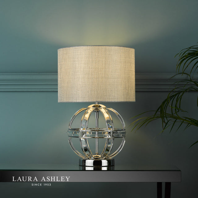 Laura Ashley Aidan Glass & Polished Chrome Globe Table Lamp with Shade