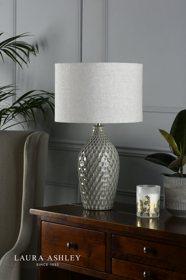 Laura Ashley Heathfield Ceramic Table Lamp Gloss Grey With Shade