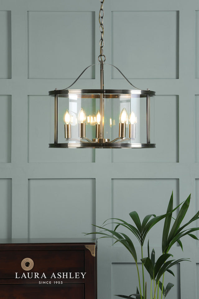 Harrington 5 Light Pendant Antique Brass & Glass