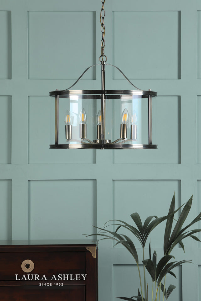 Harrington 5 Light Pendant Antique Brass & Glass