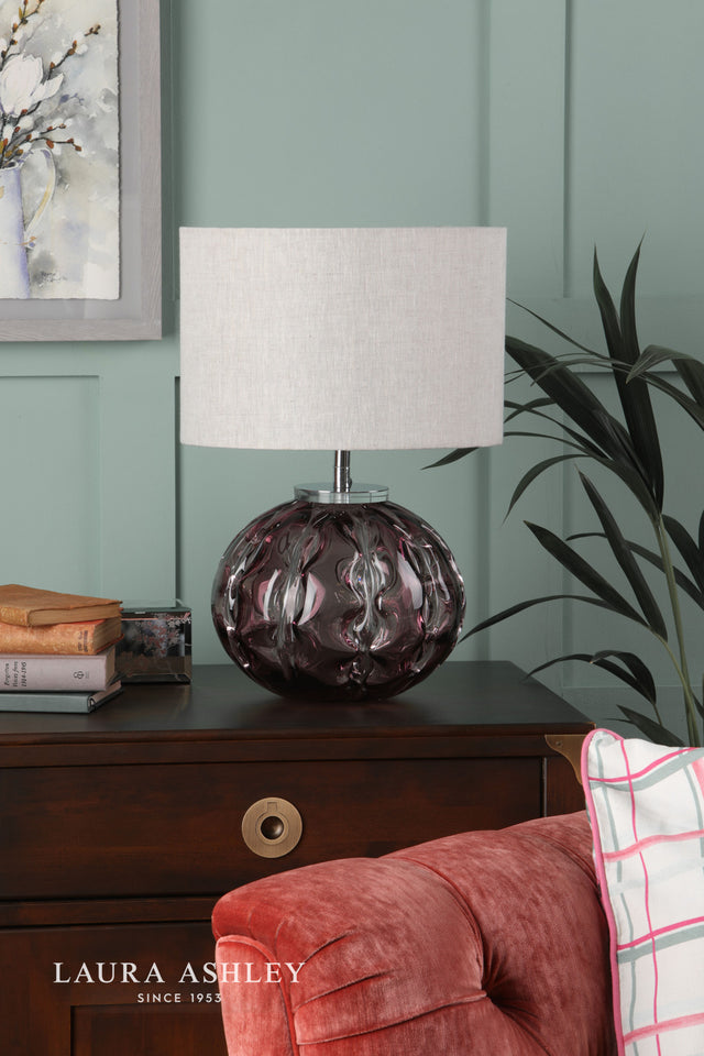 Elderdale Table Lamp Pink Glass & Polished Chrome With Shade