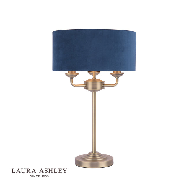 Sorrento 3 Light Table Lamp Antique Brass & Blue Shade