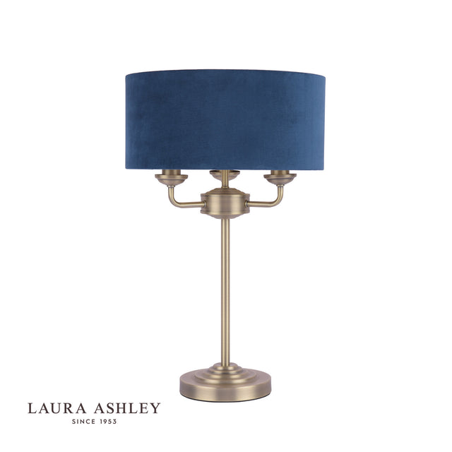 Sorrento 3 Light Table Lamp Antique Brass & Blue Shade