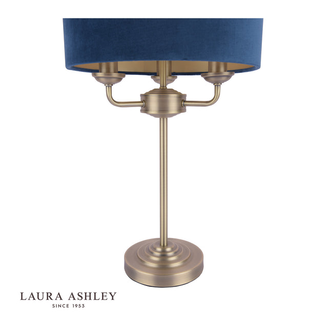 Sorrento 3 Light Table Lamp Antique Brass & Blue Shade