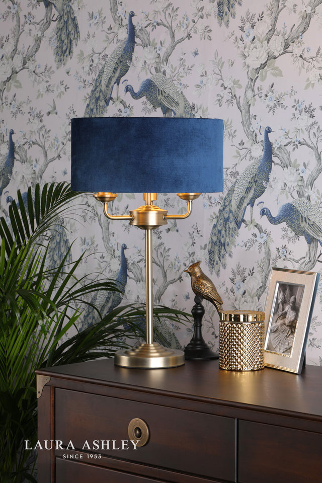 Sorrento 3 Light Table Lamp Antique Brass & Blue Shade