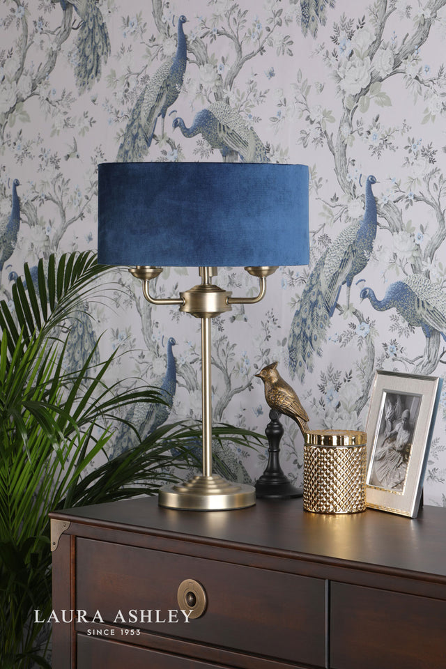 Sorrento 3 Light Table Lamp Antique Brass & Blue Shade