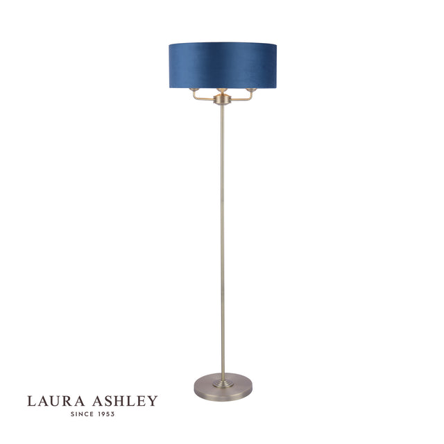 Sorrento 3 Light Floor Lamp Antique Brass & Blue Shade