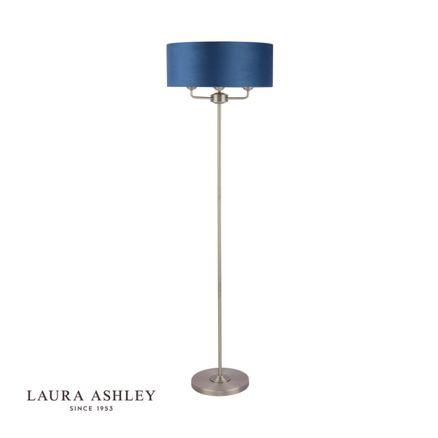 Sorrento 3 Light Floor Lamp Antique Brass & Blue Shade