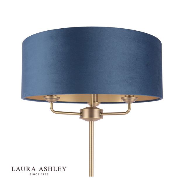 Sorrento 3 Light Floor Lamp Antique Brass & Blue Shade