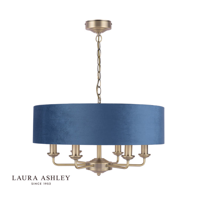 Sorrento 6 Light Pendant Antique Brass & Blue Shade