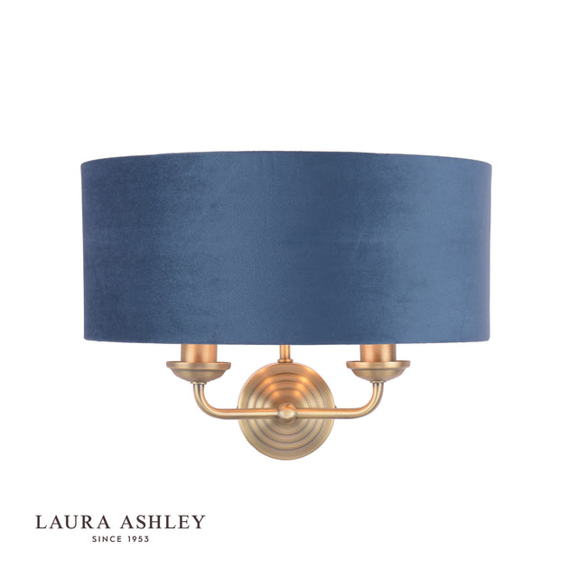 Sorrento 2 Light Wall Light Antique Brass & Blue Shade