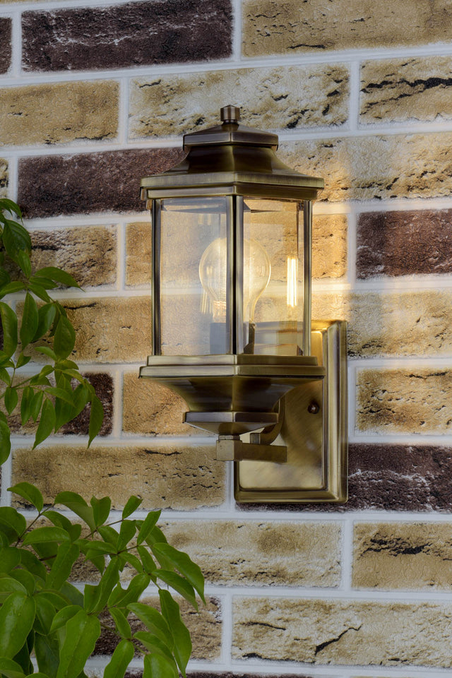 Ladbroke Outdoor Wall Light Antique Brass Glass IP44