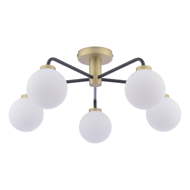 Lainey 5 Light Semi-Flush Matt Black & Opal Glass