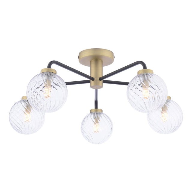 Lainey 5 Light Semi-Flush Matt Black & Twisted Glass