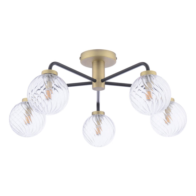 Lainey 5 Light Semi-Flush Matt Black & Twisted Glass